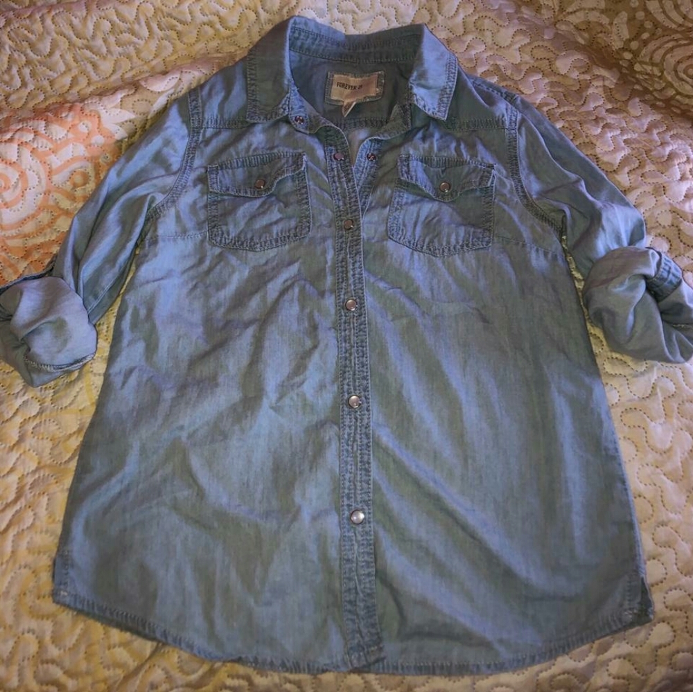 Forever 21 Denim Button Up Long Sleeve
